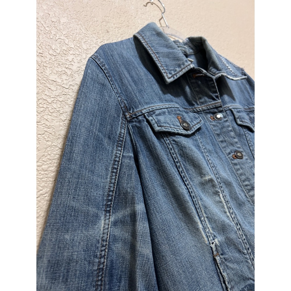 Coldwater Creek 16 Distressed Embroidered Denim Jacket Blue Sequin Boho Trucker - Picture 14 of 15